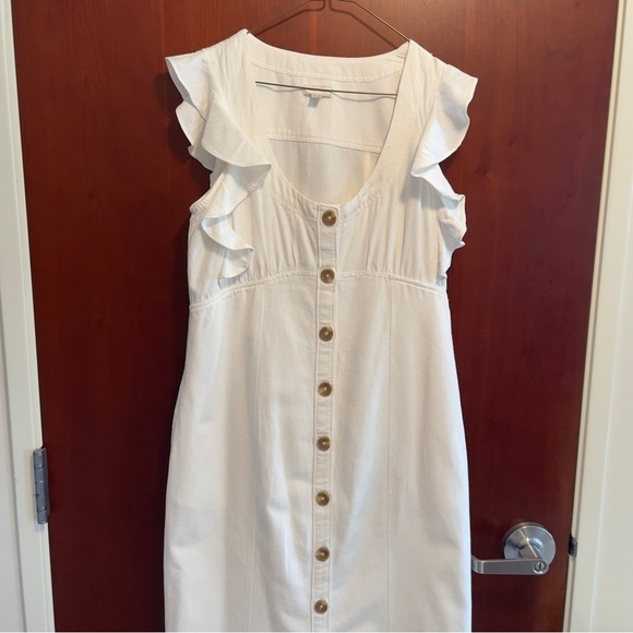 Anthropologie Pilcro Cream Ruffle Button-Front Dress – Size 10P Petite​​ - Picture 4 of 10